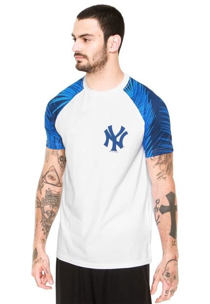 Camiseta New Era Raglan Folhas 10 New York Yankees Branca/Azul - Marca New Era