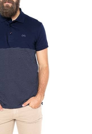 Camisa Polo Iódice Listrada Azul-Marinho/Branca