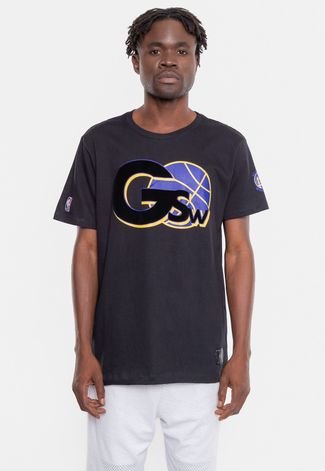 Camiseta NBA Floco Golden Stante Warriors Preta