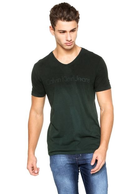 Camiseta Calvin Klein Jeans Masculina Gola V Light Square Preta