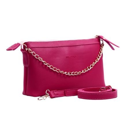 Bolsa Feminina Baguete Com Alça Transversal Regulável e Detalhe em Corrente Pink - Marca WILLIBAGS
