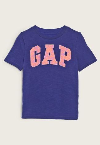 Camiseta Infantil GAP Logo Floral Azul