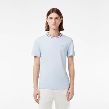 Camiseta com Gola Listrada em Piqué e Tecido Elástico Azul - Marca Lacoste