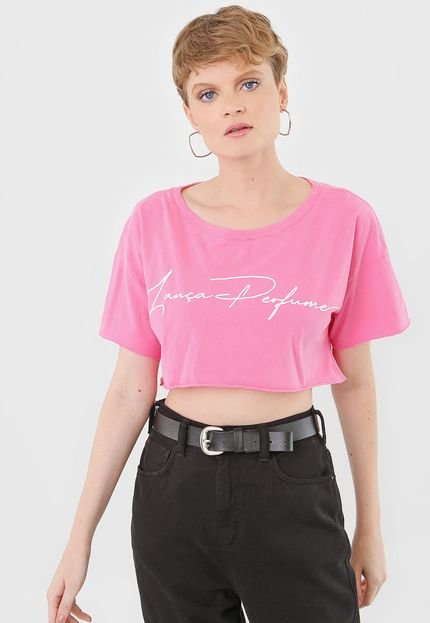 Camiseta Cropped Lança Perfume Lettering Rosa - Marca Lança Perfume