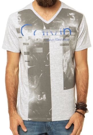 Camiseta Calvin Klein Jeans Reta Cinza