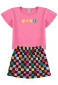 Conjunto Infantil Cropped Manga Evasê Love Pink - Marca VIDA COSTEIRA