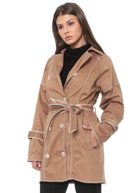 Casaco Trench Coat Sarja Forum Pespontos Bege - Marca Forum