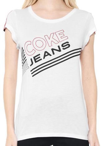 Camiseta Coca-Cola Jeans Bordada Branca