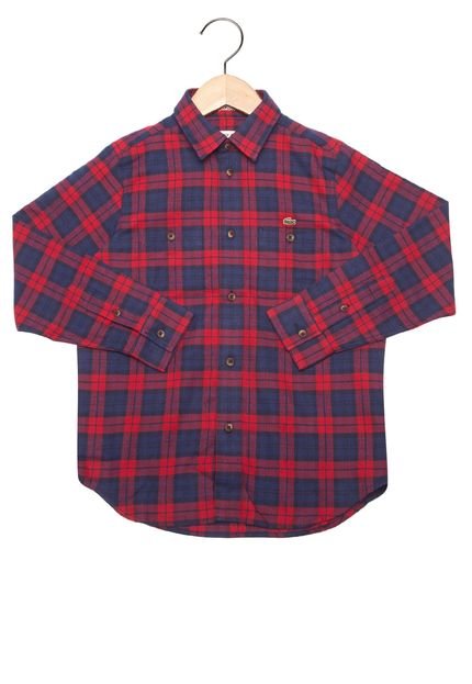 Camisa Lacoste Xadrez Infantil Azul/Vermelha - Marca Lacoste
