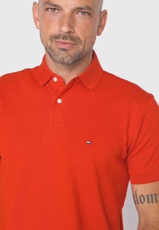 Camisa Polo Tommy Hilfiger Reta Logo Laranja