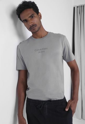 Camiseta Calvin Klein Jeans Logo Cinza - Compre Agora