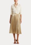 Saia Lauren Ralph Lauren Midi Plissada Metalizada Dourada - Marca Lauren Ralph Lauren