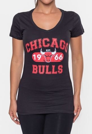 Camiseta NBA Feminina Club Chicago Bulls Preta