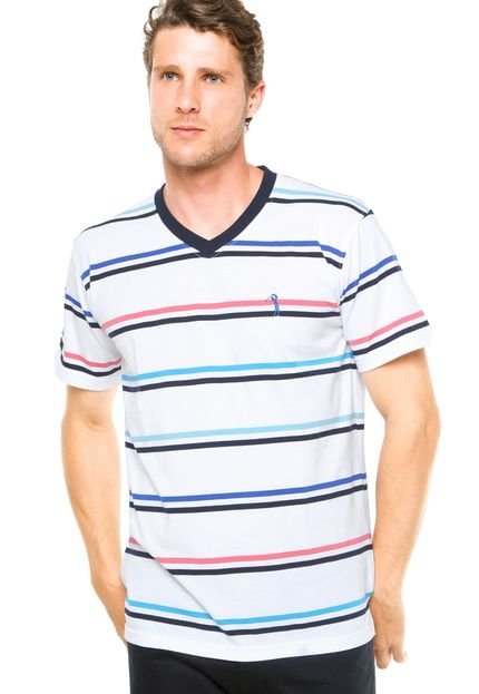 Camiseta Aleatory Linhas Contrastantes Branca/Azul - Marca Aleatory