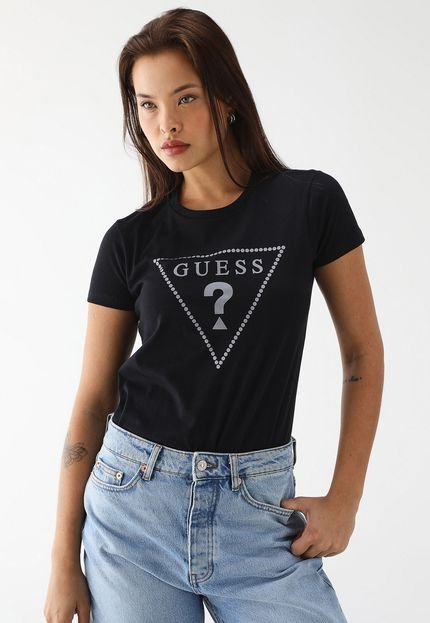 Camiseta Guess Reta Estampada Preta - Marca Guess