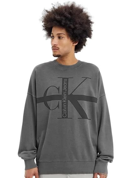 Moletom Calvin Klein Masculino Crewneck CK Logo Pigmento Stoned Chumbo - Marca Calvin Klein