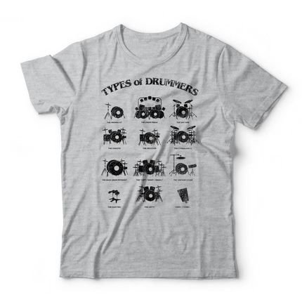 Camiseta Types Of Drummers - Mescla Cinza - Marca Studio Geek 