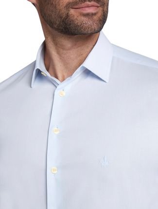 Camisa Dudalina Masculina Slim Tricoline Lisa Stretch Azul Claro