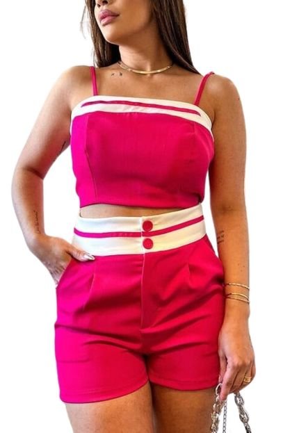 Short Curto Lista Alfaiataria Queize Pink - Marca Cia do Vestido