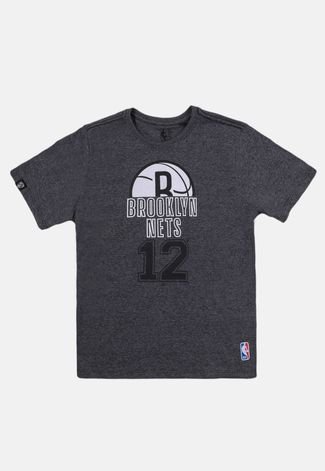 Camiseta NBA Juvenil Half Logo Brooklyn Nets Grafite Mescla