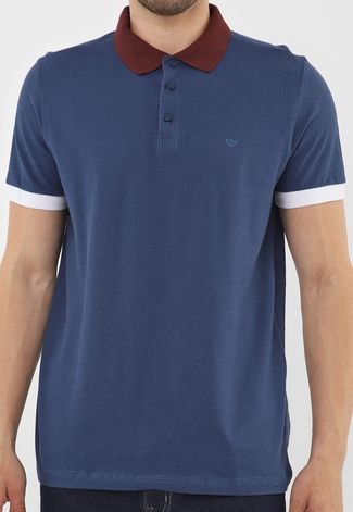 Camisa Polo Colombo Reta Logo Azul