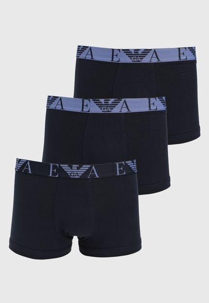 Kit 3pçs Cueca Emporio Armani Underwear Boxer Lisa Azul-Marinho - Marca Emporio Armani Underwear