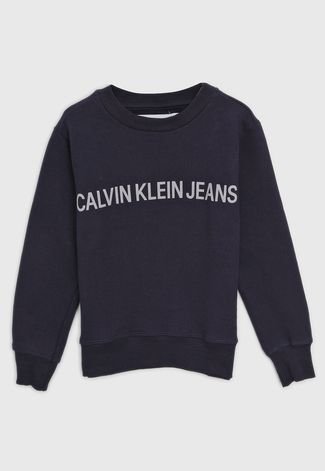 Blusa de Moletom Calvin Klein Kids Infantil Logo Azul-Marinho