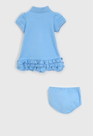 Vestido Polo Ralph Lauren Infantil Babado Com Tapa Fralda Azul