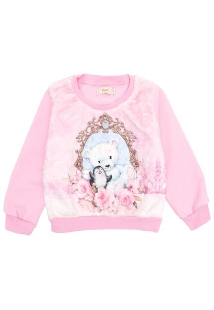 Blusa de Moletom Nick Infantil Ursinho Rosa - Marca Nick