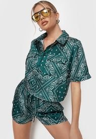 Camisa Missguided Coord Cropped  Shirt SS Satin Bandana Verde - Calce Regular
