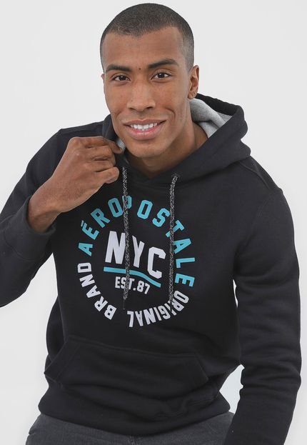 Moletom Flanelado Fechado Aeropostale Lettering Preto - Marca Aeropostale