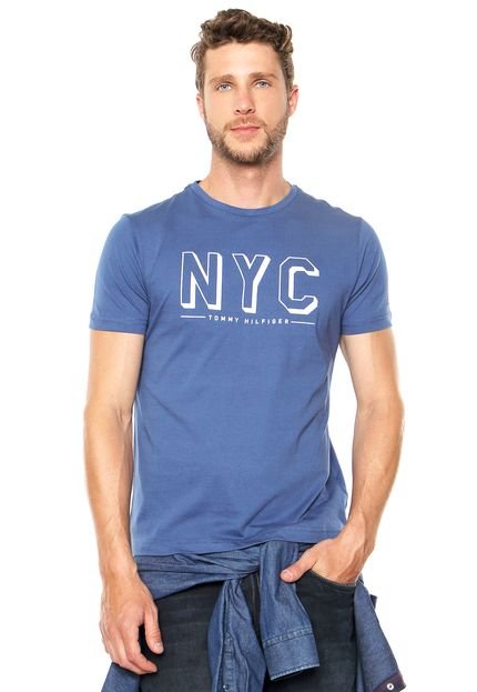 Camiseta Tommy Hilfiger Regular Fit Estampada Azul - Marca Tommy Hilfiger