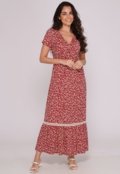 Vestido Longo M/C Barra Guipir B’Bonnie Adriana Floral Vinho - Marca B'Bonnie