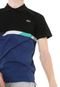 Camisa Polo Lacoste Reta Recortes Preta/Azul - Marca Lacoste