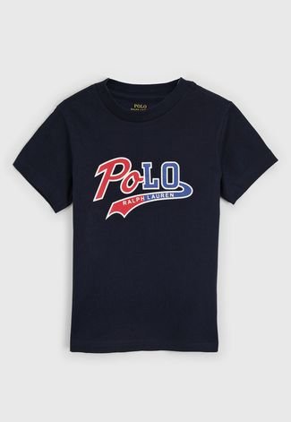 Camiseta Polo Ralph Lauren Infantil Lettering Azul-Marinho