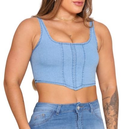 Top Cropped Azul Claro Feminino Alleppo Jeans Aurella - Marca Alleppo Jeans