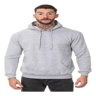 Moletom Masculino Flanelado Blusa De Frio liso Com Capuz Cinza