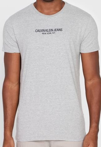 Camiseta Calvin Klein Jeans Lettering Cinza - Compre Agora
