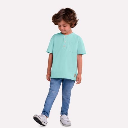 Camiseta Infantil Menino Milon com Gola e Peitilho Funcional Azul - Marca Milon