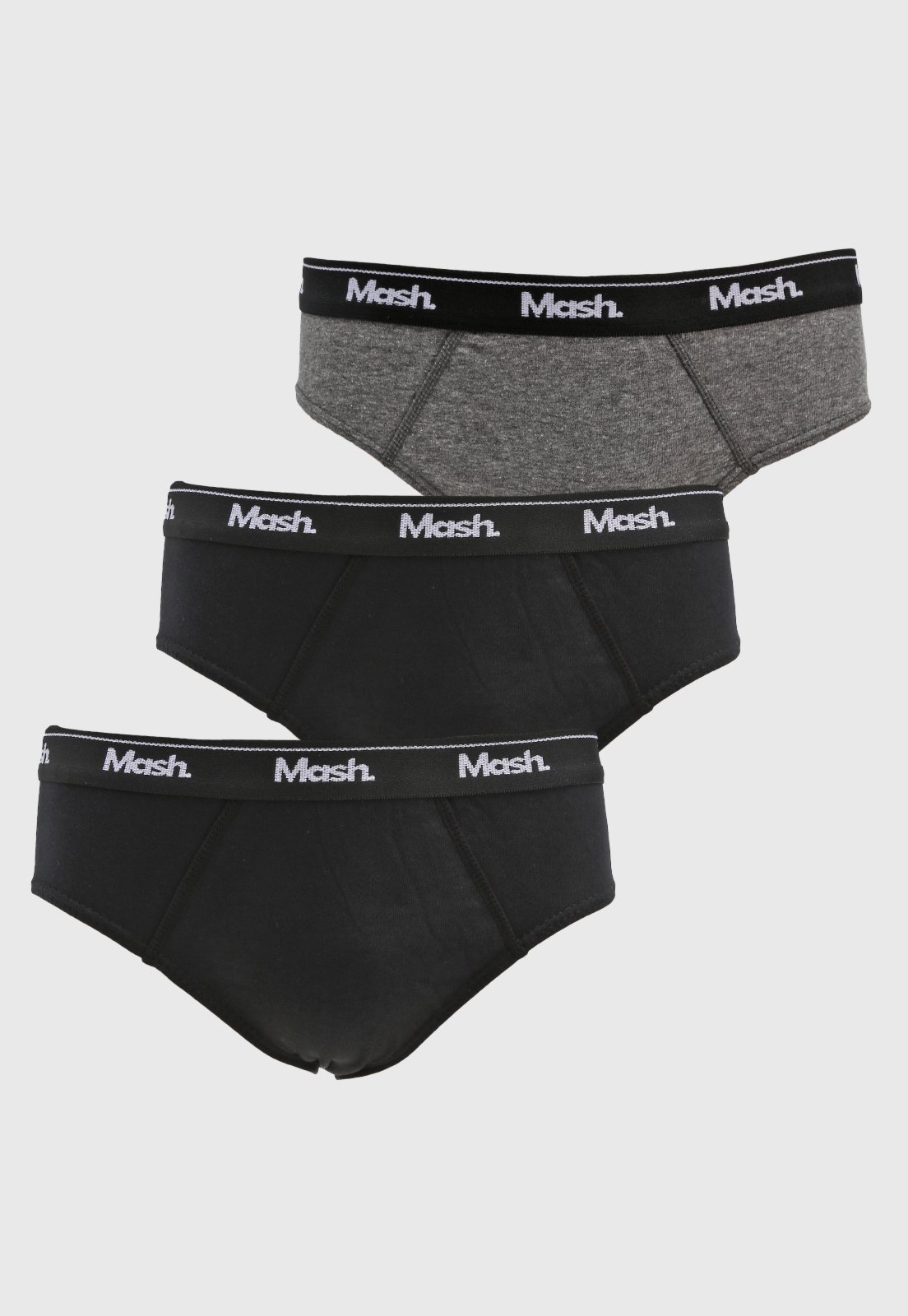 Kit 3pçs Cueca MASH Slip Logo Preta - Marca MASH