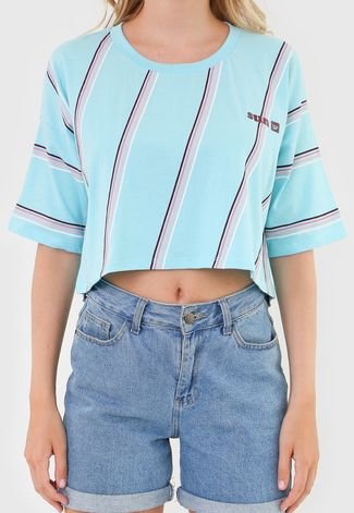 Camiseta Cropped Hang Loose Waves Azul/Rosa