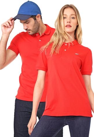 Camisa Polo Lacoste L!VE Slim No Gender Logo Vermelha