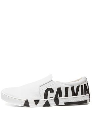 Slip On Couro Calvin Klein Jeans Maxi Logo Branco