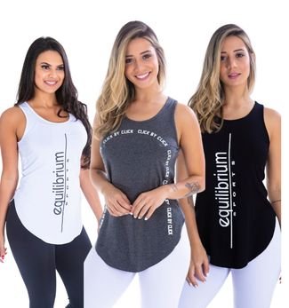 kit  com 3 Camisetas  Regatas Blusas Femininas Viscolycra Fitness Atleta Academia Casual Clickmoda