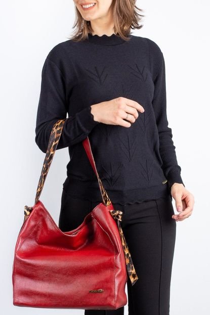 Bolsa sacola de ombro em couro estampado Mara Vermelho - Marca Andrea Vinci