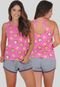 Pijama Regata Juju Feminino Tecido Refrescante Gato Rosa - Marca Click Mais Bonita