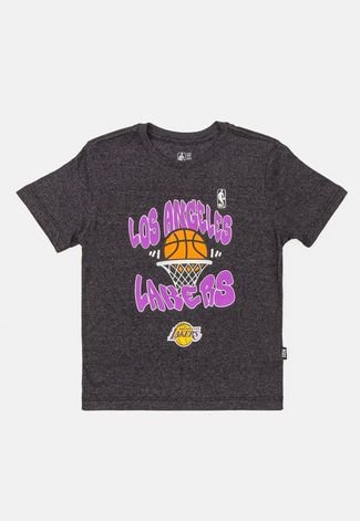Camiseta NBA Juvenil Basket Los Angeles Lakers Preta Mescla