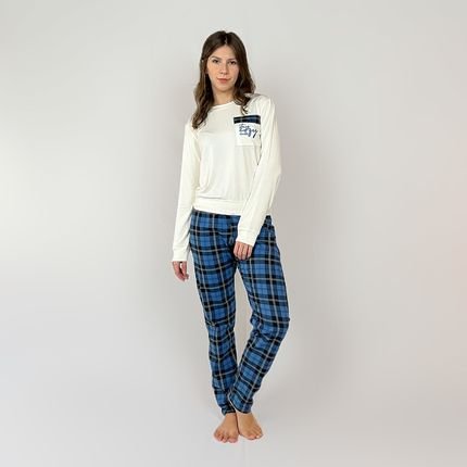 Pijama Flanela Xadrez Cozy Club Azul - Feminino - Marca Hygge Homewear