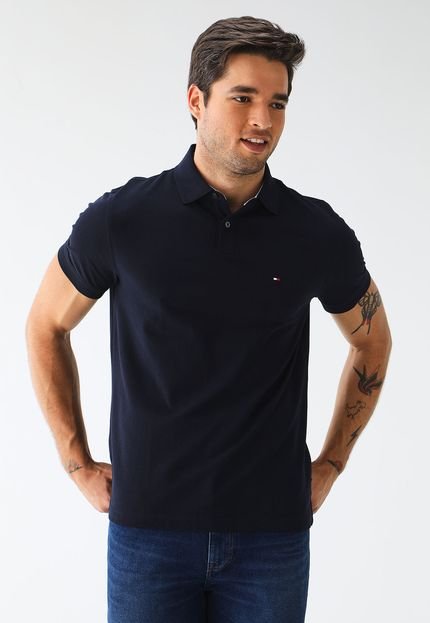 Camisa Polo Tommy Hilfiger Reta Logo Bordado Azul-Marinho - Marca Tommy Hilfiger