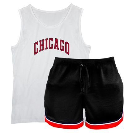 Conjunto Short Esportivo Estilo Basquete e Camiseta Regata Masculina Chicago - Marca Opice